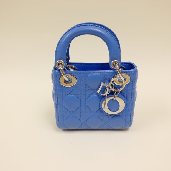 CHRISTIAN DIOR Lambskin Cannage Mini Lady Dior Blue - Picture 3 of 6